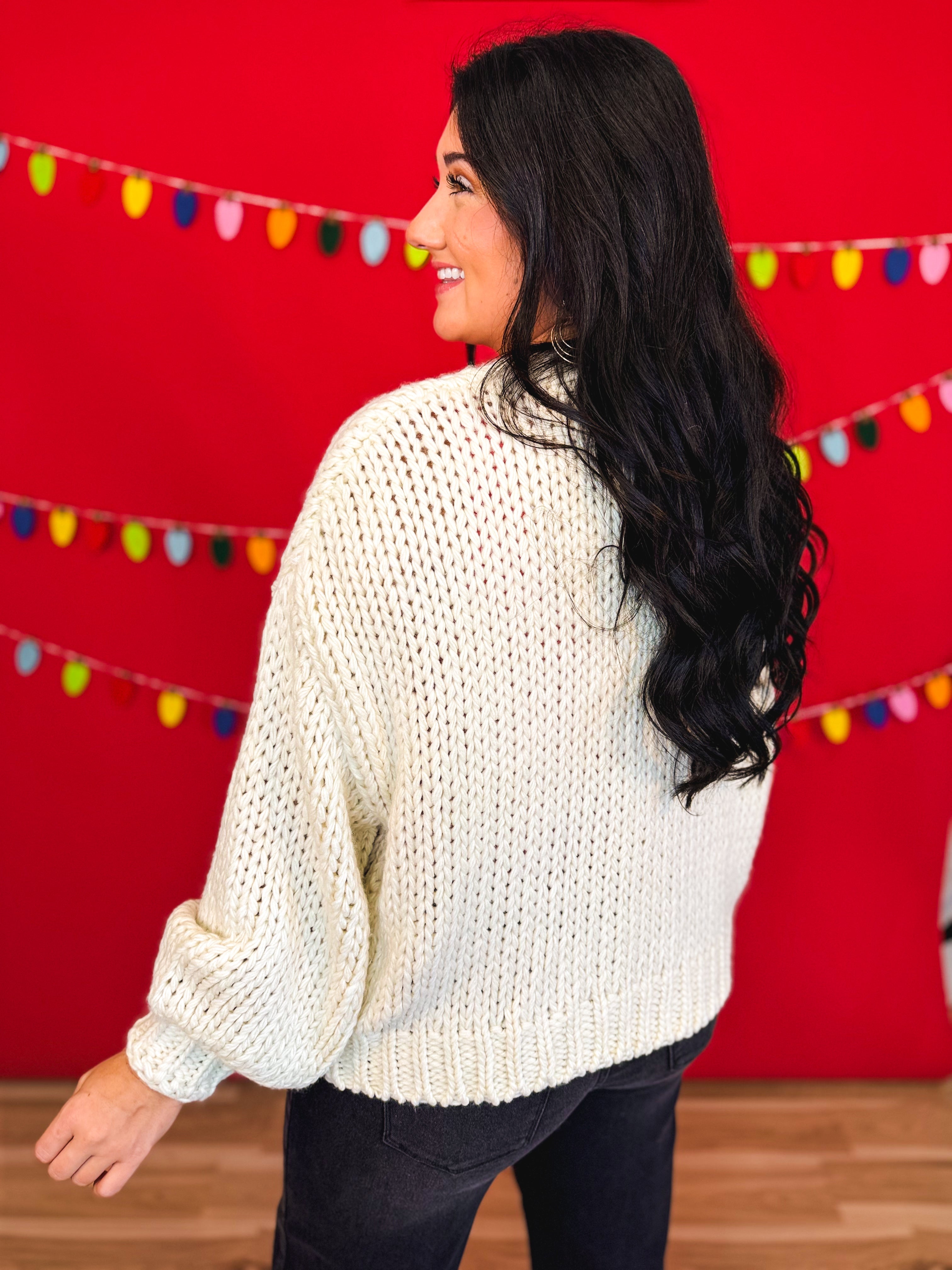 Laced Plaid Ribbon Chunky Knit Cardigan - Cream - Lace and Grace Boutique