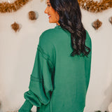 Corduroy Christmas Patches High-Low Sweatshirt - Green