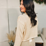 Rolled Edge Button-Up Cardigan - Cream