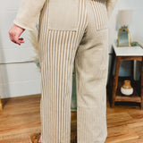 Mixed Stripe Wide Leg Pants - Brown