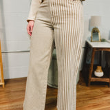 Mixed Stripe Wide Leg Pants - Brown