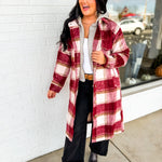 Plaid Twofer Hooded Long Jacket - Ivory/Red - Lace and Grace Boutique