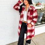 Plaid Twofer Hooded Long Jacket - Ivory/Red - Lace and Grace Boutique
