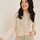 Rolled Edge Button-Up Cardigan - Cream
