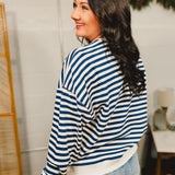 Striped Knit Pullover Sweatshirt - Blue/White