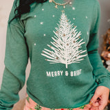 Merry & Bright Glitter Mineral Washed Sweatshirt - Dusty Green