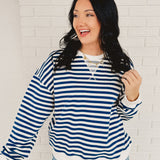 Striped Knit Pullover Sweatshirt - Blue/White
