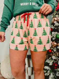 Christmas Tree Pajama Shorts - Pink Multi - Lace and Grace Boutique