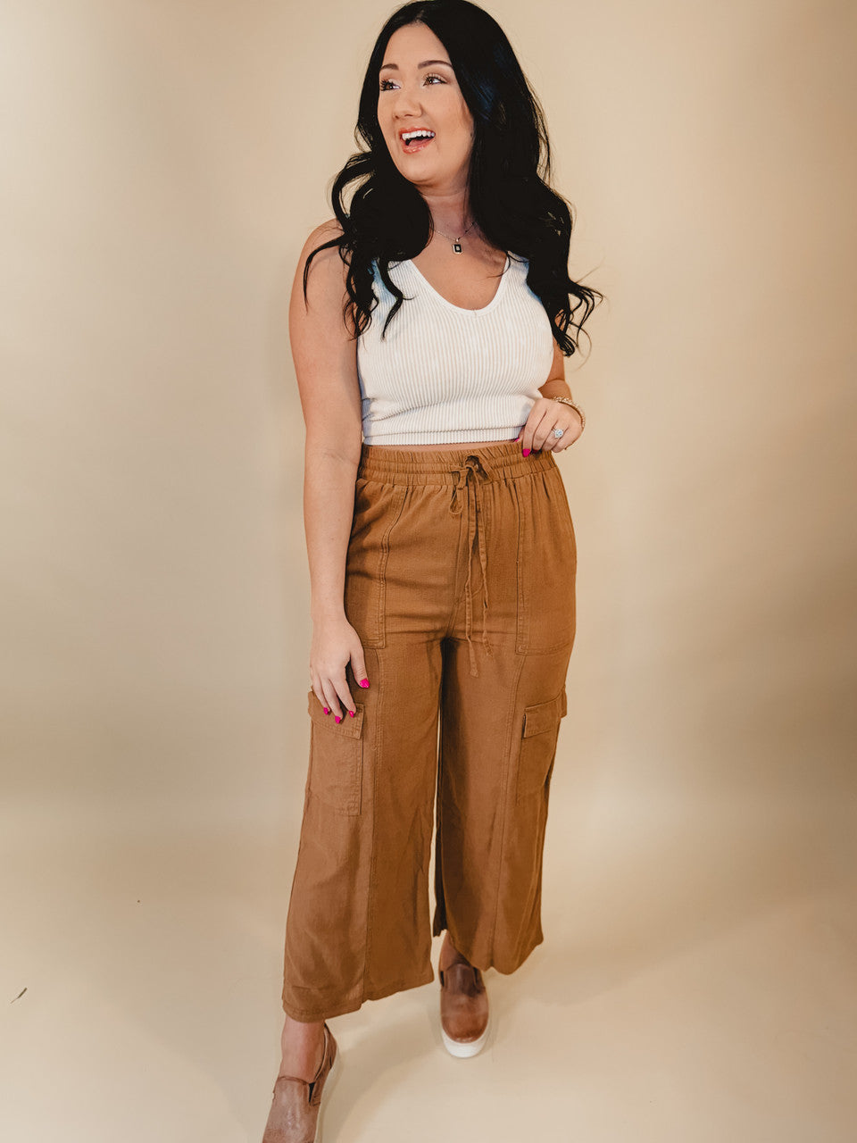 Ready When You Are Cargo Pants - Deep Camel - Lace and Grace Boutique