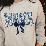 Blue Floral Mama Bow Sequins & Chenille Patch Sweatshirt