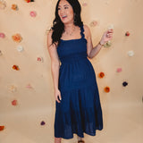 Tiered Smocked Midi Dress - Navy