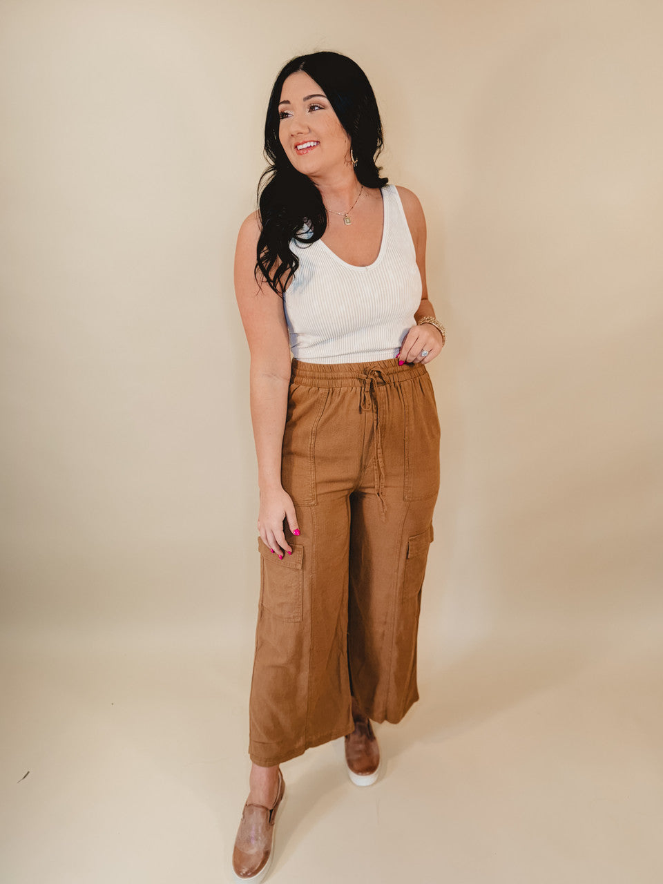 Ready When You Are Cargo Pants - Deep Camel - Lace and Grace Boutique