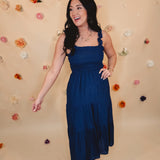 Tiered Smocked Midi Dress - Navy