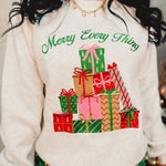 Merry Every Thing Embroidered Sweatshirt - H. Grey - Lace and Grace Boutique