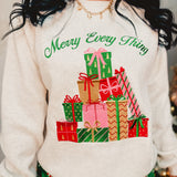 Merry Every Thing Embroidered Sweatshirt - H. Grey - Lace and Grace Boutique