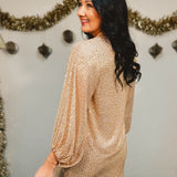 Sequin Balloon Sleeve Mini Dress - Gold