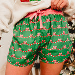 Christmas Bow Garland Lounge Shorts - Green Multi - Lace and Grace Boutique