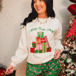 Merry Every Thing Embroidered Sweatshirt - H. Grey - Lace and Grace Boutique