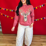 Sparkle Deer & Lights Long Sleeve Graphic Tee - Crimson - Lace and Grace Boutique