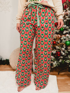 Christmas Candy Cane Printed Poplin Pajama Pants - Lace and Grace Boutique