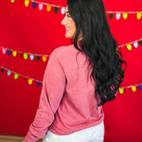 Sparkle Deer & Lights Long Sleeve Graphic Tee - Crimson - Lace and Grace Boutique