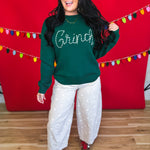Grinch Striped Lettered Knit Sweater - Hunter Green - Lace and Grace Boutique