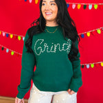 Grinch Striped Lettered Knit Sweater - Hunter Green - Lace and Grace Boutique