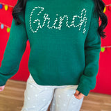 Grinch Striped Lettered Knit Sweater - Hunter Green - Lace and Grace Boutique