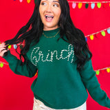 Grinch Striped Lettered Knit Sweater - Hunter Green - Lace and Grace Boutique