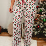 Christmas Bow Wreath Pajama Pants - White Multi - Lace and Grace Boutique