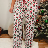 Christmas Bow Wreath Pajama Pants - White Multi - Lace and Grace Boutique