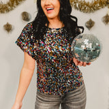 Sequin Dolman Sleeve Blouse - Multicolor