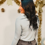 Fitted Ribbed Knit Long Sleeve Top - Pebble