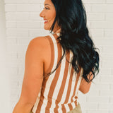 Striped Sweater Tank Top - Chocolate/Taupe