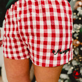 Merry Pom Pom Gingham Boxer Shorts - Red - Lace and Grace Boutique