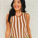 Striped Sweater Tank Top - Chocolate/Taupe