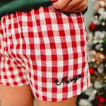 Merry Pom Pom Gingham Boxer Shorts - Red - Lace and Grace Boutique