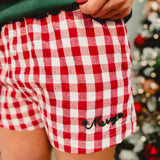 Merry Pom Pom Gingham Boxer Shorts - Red - Lace and Grace Boutique