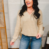 Shawl V-Neck Pullover Sweater - Taupe