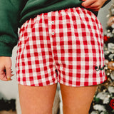Merry Pom Pom Gingham Boxer Shorts - Red - Lace and Grace Boutique