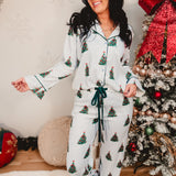 Striped Christmas Tree Pajama Set - Light Blue/Green