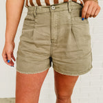 Raw Edge Hem Denim Shorts - Olive - Lace and Grace Boutique