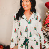 Striped Christmas Tree Pajama Set - Light Blue/Green