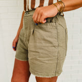 Raw Edge Hem Denim Shorts - Olive - Lace and Grace Boutique