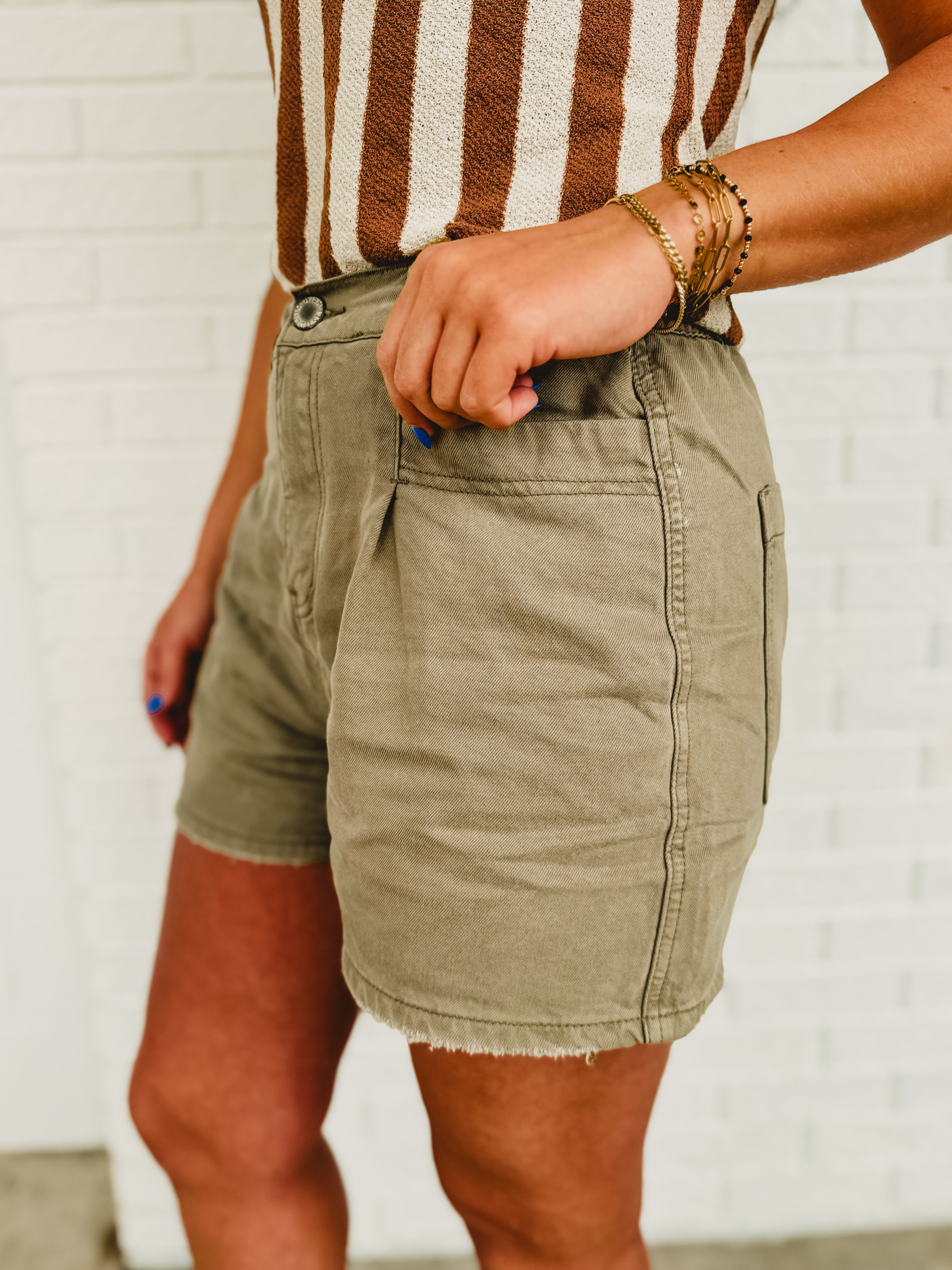 Raw Edge Hem Denim Shorts - Olive - Lace and Grace Boutique