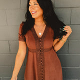 Lace Trim Button Down Maxi Dress - Mocha