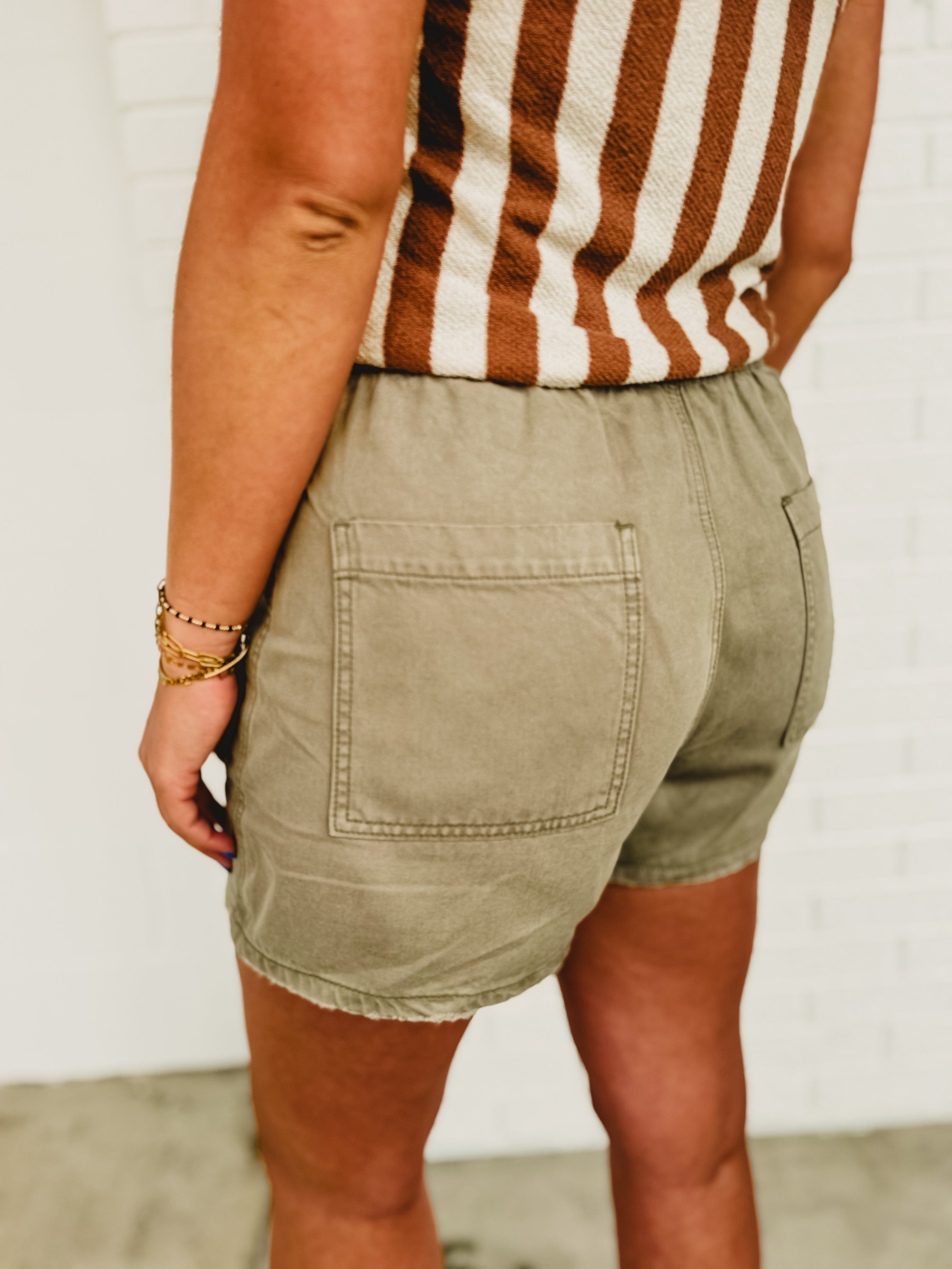 Raw Edge Hem Denim Shorts - Olive - Lace and Grace Boutique