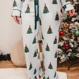 Striped Christmas Tree Pajama Set - Light Blue/Green