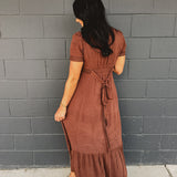 Lace Trim Button Down Maxi Dress - Mocha