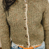 Speckled Contrast Button Down Cardigan - Olive